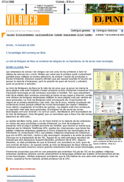 "Diari el Punt". Presentació TecnoPYME.cat a Reus. (14/10/2008)