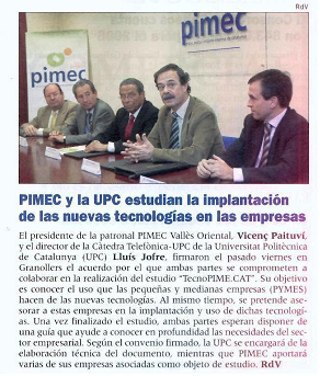 "Revista Vallès". Conveni  PIMEC i Càtedra Telefònica-UPC(01/02/2008)